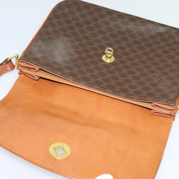 CELINE Macadam Canvas Shoulder Bag PVC Leather Brown Gold - Picture 10 of 16
